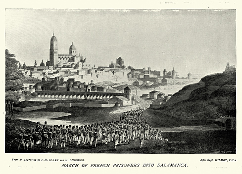 Vintage illustration March of French Prisoners of War after the Battle of Salamanca, Peninsular War 1812