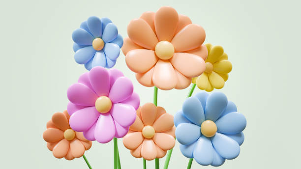 istock 3D flowers. Simple illustration flowers. Colorful 1940134894