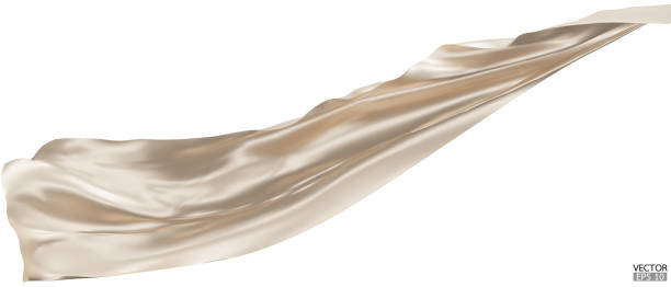 istock Flying beige silk textile fabric flag background. Smooth elegant beige Satin Isolated on white Background for grand opening ceremony. Flying cream silk vertical image. 3d vector illustration 1940142283