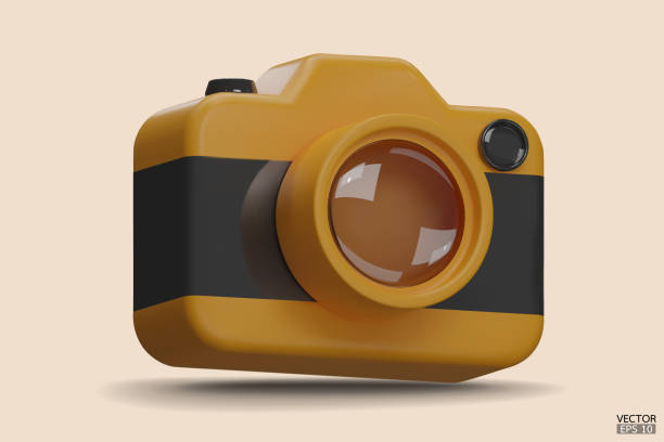 istock Photo camera with lens. yellow Camera icon. Modern simple snapshot photography sign. 3d vector illustration. 1940143327