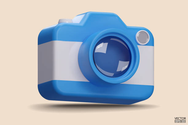 istock Photo camera with lens. Blue Camera icon. Modern simple snapshot photography sign. 3d vector illustration. 1940144358