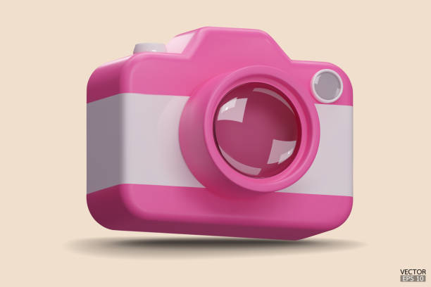istock Photo camera with lens. Pink Camera icon. Modern simple snapshot photography sign. 3d vector illustration. 1940145383