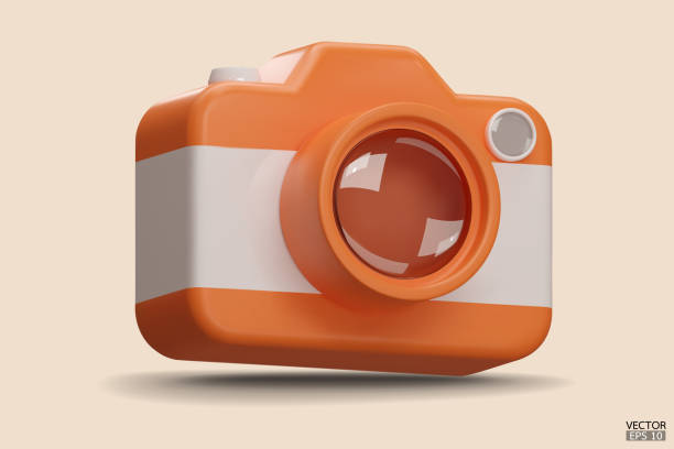 istock Photo camera with lens. Orange Camera icon. Modern simple snapshot photography sign. 3d vector illustration. 1940145914