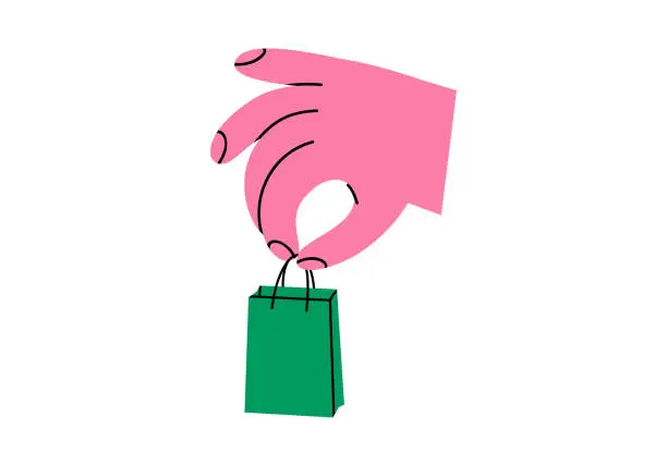 Vector illustration of Hand with shopping bag illustration