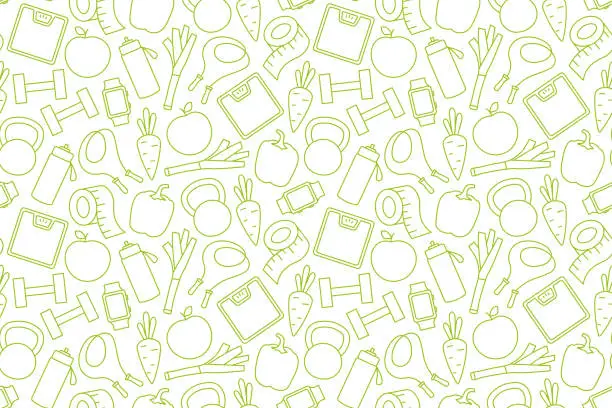 Vector illustration of diet, fitness, healthy lifestyle seamless pattern