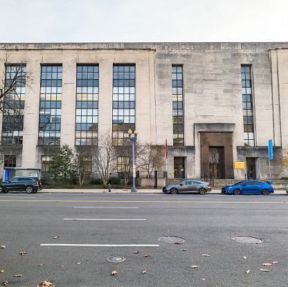 Washington, DC, USA - 12.16.2023: Front view of the Wilbur J. Cohen Building, which houses the headquarters of Voice of America VOA.