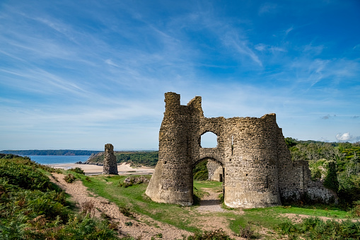 View Of Pennard Castle and Three Cliffs Bay on the Gower Peninsula, Wales
