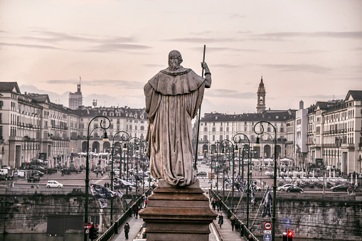 Monument To Vittorio Emanuele I Overlooking Piazza Vittorio Veneto In Turin, Italy