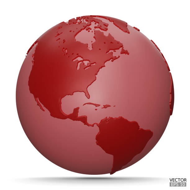 istock 3D Earth Globes with shadow on white background. Red Modern world map. World planet. Travel around the world, Earth Day, or environment conservation concept. 3D vector illustration. 1940219685