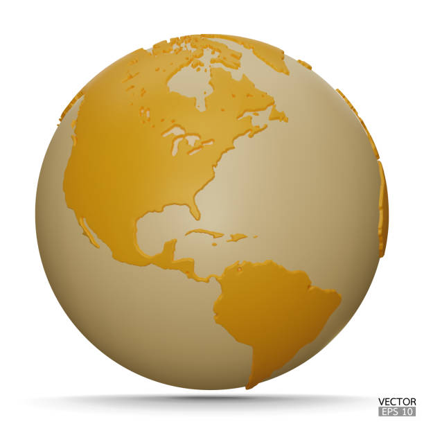 istock 3D Earth Globes with shadow on white background. Yellow Modern world map. World planet. Travel around the world, Earth Day, or environment conservation concept. 3D vector illustration. 1940221803