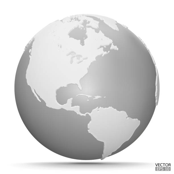 istock 3D Earth Globes with shadow on white background. White and gray Modern world map. World planet. Travel around the world, Earth Day, or environment conservation concept. 3D vector illustration. 1940224447