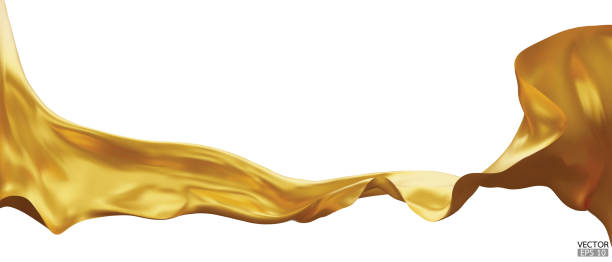 istock Flying gold silk textile fabric flag background. Smooth elegant golden Satin Isolated on white Background for grand opening ceremony. Gold curtain. 3d vector illustration 1940224991