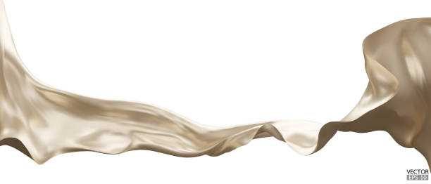 istock Flying beige silk textile fabric flag background. Smooth elegant beige Satin Isolated on white Background for grand opening ceremony. Flying cream silk vertical image. 3d vector illustration 1940228885