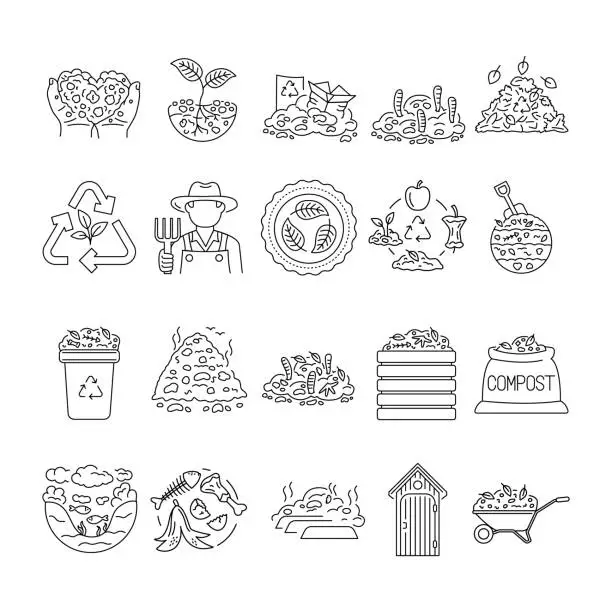 Vector illustration of Composting color line icons. Vector isolated element.