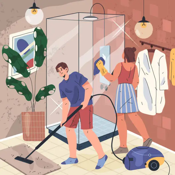 Vector illustration of Vector illustration for bathroom cleaning. Clean