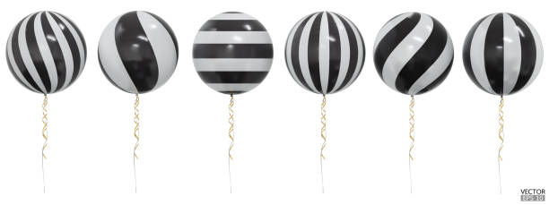 istock Set of realistic vector black and white striped balloons isolated on white background. Black and white balloons clipart for anniversary, birthday, wedding, party. 3D vector illustration. 1940256818