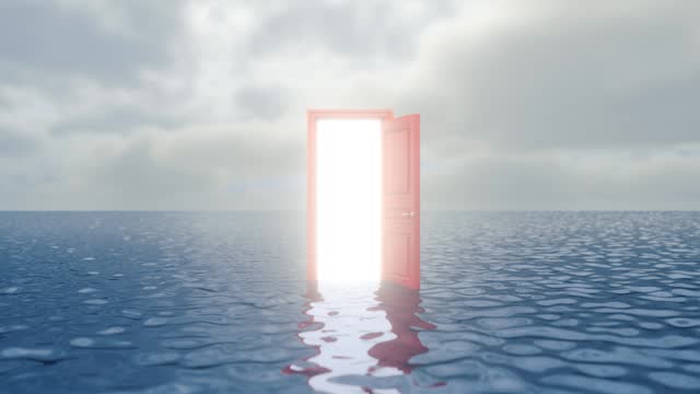 Red door in the middle of the sea