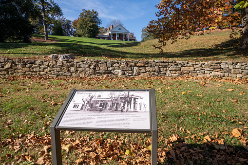 Fredericksburg, Virginia - November 4, 2023: View of Brompton House, owned by John L Marye. Battle of Fredericksburg during the American Civil War