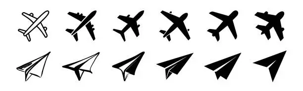 Vector illustration of Airplane icon vector. Plane symbol or logo. Flight transport symbol. Travel illustration