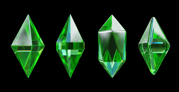 Crystal geometry shape set isolated on black background 3d rendering without AI generated