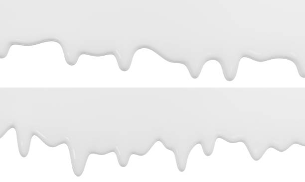 istock White cream melting and flowing down. Dripping milk or yoghurt set. 3D rendering. 1940382371