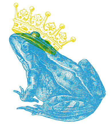 Risograph overprinting style frog prince.