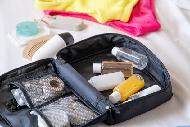 istock Travel cosmetics kit on bed 1940413439