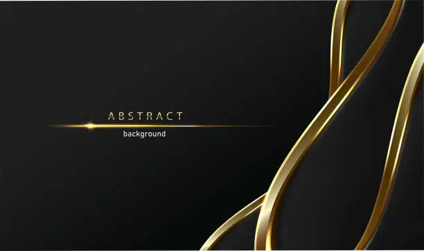 Vector illustration of Horizontal abstract horizontal template. Luxury black background with gold vertical lines.