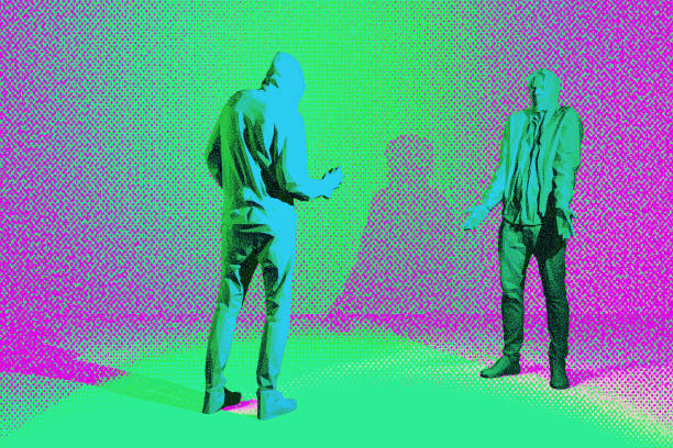 istock Abstract raster print style render of two men talking 1940457281