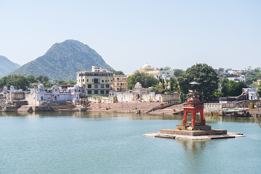 pushkar, india. 12th october, 2023: views of pushkar and the famous holy lake in the middle of the city