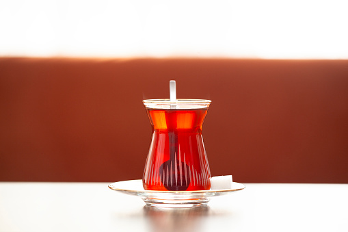 Brewed black turkish tea, traditional hot drink