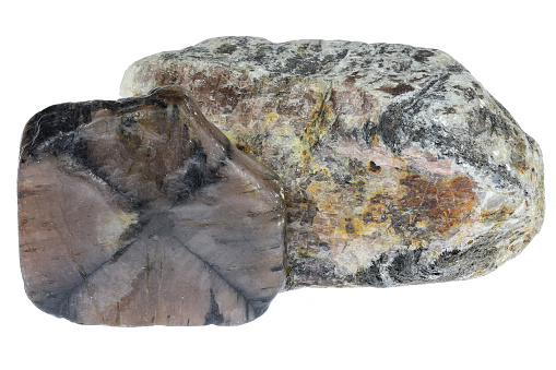 specimen of natural raw velvet malachite rock cutout on white background