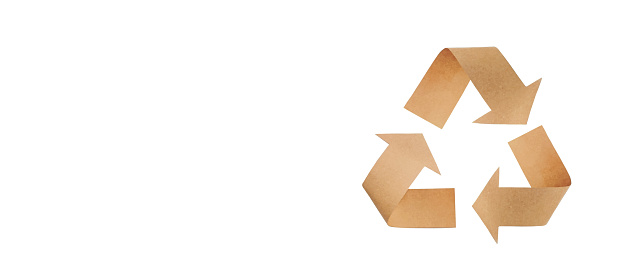 This is a photograph of the recycle symbol / icon crafted from eco-green recycled paper! isolated on a white background.