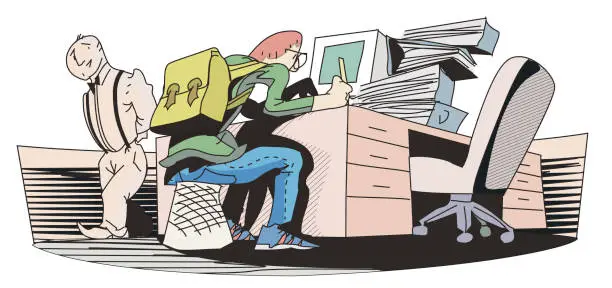 Vector illustration of intern student in office