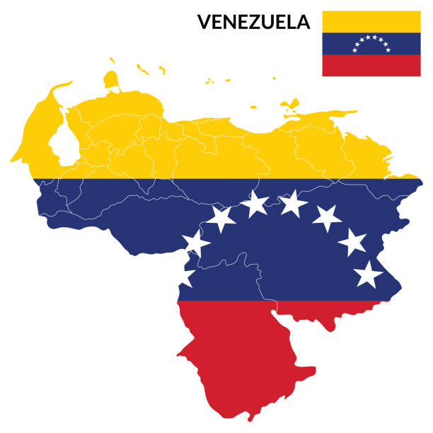 ilustraciones, imágenes clip art, dibujos animados e iconos de stock de mapa de venezuela. mapa de venezuela con la bandera de venezuela - ilustraciones de cultura venezolana