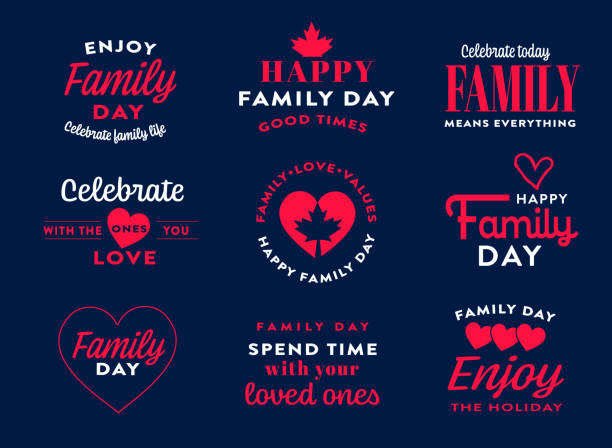 幸せな家族の日2月の記念日のロゴまたはラベルデザインのセット ベクターアートイラスト