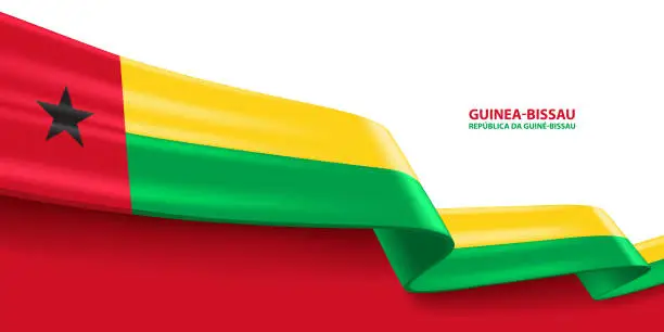 Vector illustration of Guinea-Bissau 3D Ribbon Flag