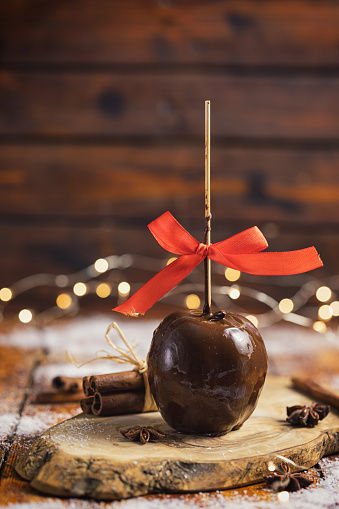 Candy apple in chocolate glaze for the Valentine's Day