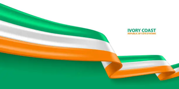 Vector illustration of Ivory Coast 3D Ribbon Flag