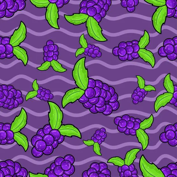 Vector illustration of Grape Fruit Seamless Pattern in Cartoon Style. Perfect For Background, Backdrop, Wallpaper and Cover Packaging. Ve