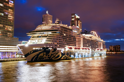 Rotterdam, Netherlands - December 26, 2023: MSC liner at the port of Rotterdam.