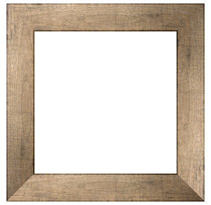 Blank square wooden frame on white isolated background