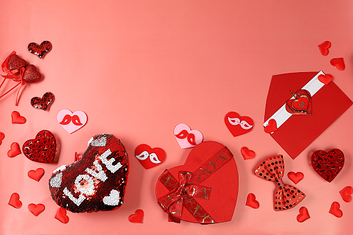 Valentines Day Decoration - Ribbon Shaped Hearts On Shiny Background