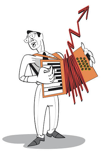 Vector investor businessman playing the accordion, the bellows of the accordion like a graphic diagram