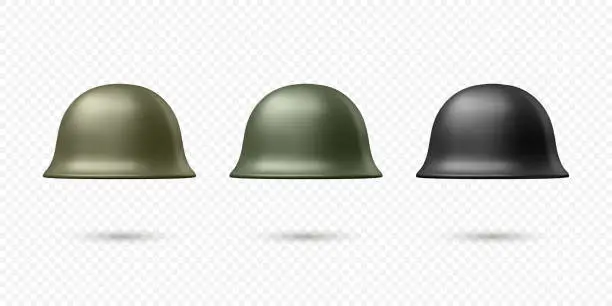 Vector illustration of Vector 3d Realistic Military Protect Helmet Set Closeup Isolated. Helmet, Army Symbol of Defense and Protect. Soldier Helmet Design Template