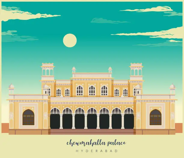 Vector illustration of Chowmahalla Palace - Chowmahallat - Hyderabad, Telangana - Stock Illustration