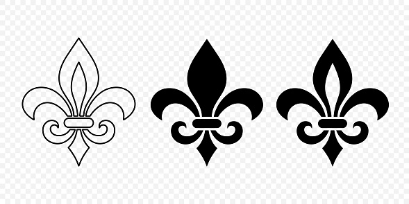 Vector Vintage White and Black Fleur De Lis Icon Set Isolated. Heraldic Lily, Retro Design Element. Vector Illustration.
