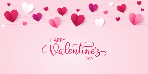 bildbanksillustrationer, clip art samt tecknat material och ikoner med valentine's day banner. seamless decoration, red and white hearts string on pink background. holiday frame, border. - alla hjärtans dag