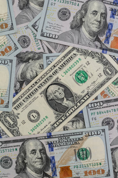 Closeup of US dollar banknotes.
