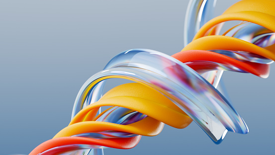 Abstract background, a swirling object made of glass, plastic and metal